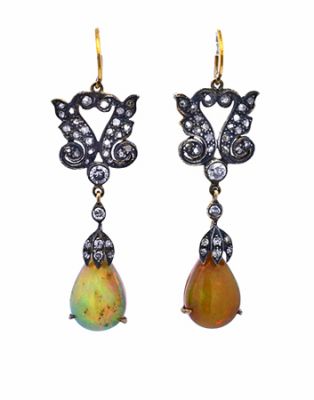 Antique 5.32ct Opal and Diamond Earrings