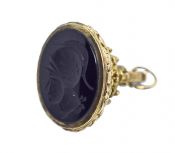 Antique Carved Onyx 9kt. Fob Pendant