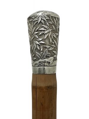 Antique Chinese Export Silver Topped Bamboo Walking Stick