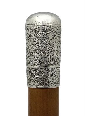 Antique Chinese Export Silver Topped Malacca Walking Stick