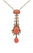 Antique Coral and Diamond 18kt Necklace