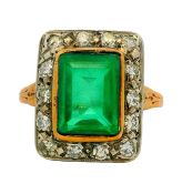 Antique Emerald Doublet and Diamond 18kt Ring