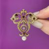 Vintage Diamond Garnet and Seed Pearl 14kt Brooch Pendant