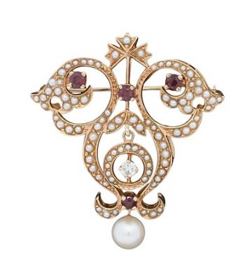 Vintage Seed Pearl 14kt Brooch