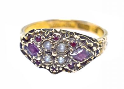 Antique Seed Pearl and Garnet Ring