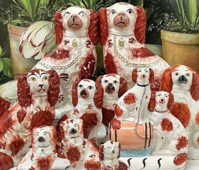 Antique Staffordshire King Charles Spaniels