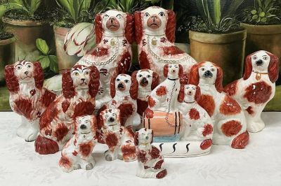 Antique Staffordshire King Charles Spaniels