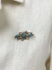 Antique Turquoise and Pearl 14kt Brooch