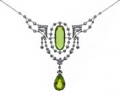 Antique Vintage 28ct Peridot and Diamond Lavalier 15kt Necklace
