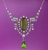 Antique Vintage 28ct Peridot and Diamond Lavalier 15kt Necklace