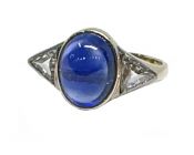 Art Deco Cabochon Sapphire and Diamond Ring