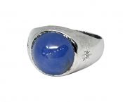 Art Deco 9.25ct Cabochon Star Sapphire and Diamond 14kt Gold Ring