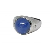 Art Deco Cabochon Star Sapphire and Diamond 14kt Gold Ring