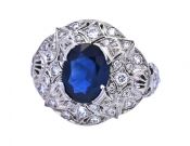 Art Deco 2.67ct Sapphire and Diamond Cluster Platinum Ring