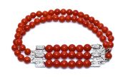 Art Deco Coral and Diamond Bracelet