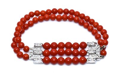 Art Deco Coral and Diamond Bracelet