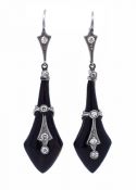 Art Deco Diamond and Black Onyx Platinum Earrings