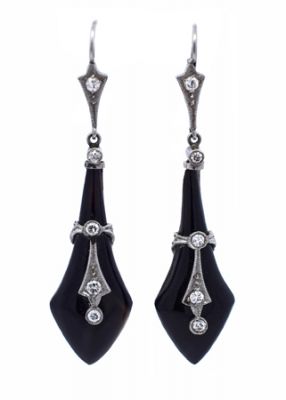Art Deco Diamond and Black Onyx Platinum Earrings