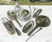 Art Deco Hand Hammered Sterling Silver Dresser Set