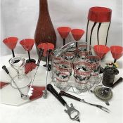 Art Deco to Mid-Century Modern Red & Black Barware