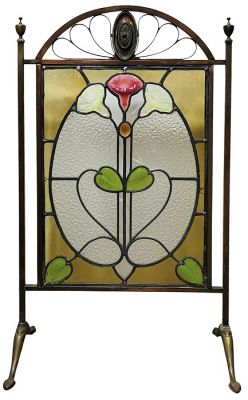 Art Nouveau Morning Glories Stained Glass Fire Screen