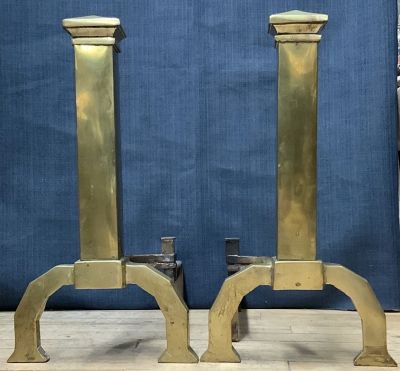 Arts & Crafts Brass Andirons