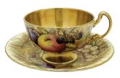 Aynsley Orchard Gold Teacup & Saucer Signed N. Brunt & D. Jones