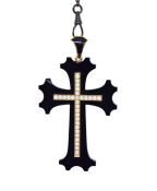 Birks Vintage Carved Black Onyx Cross Pendant