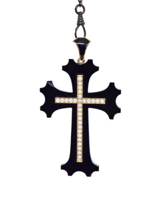Birks Vintage Carved Black Onyx Cross Pendant