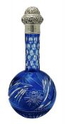 Bohemian Cobalt Blue Crystal & Sterling Silver Scent Bottle, Birmingham 1897