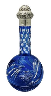 Bohemian Cobalt Blue Crystal & Sterling Silver Scent Bottle, Birmingham 1897