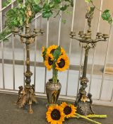 Cast Bronze Candelabras & French Art Deco Vase