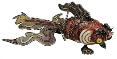 Chinese Silver Gilt & Enamel Articulated Koi Fish