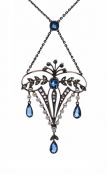 Edwardian Aquamarine Diamond and Pearl Platinum and 14kt Necklace