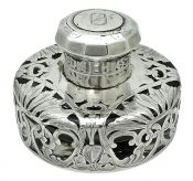 Edwardian Silver Overlay Inkwell
