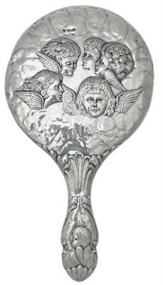 Edwardian Sterling Silver Reynolds Angels Hand Mirror, Birmingham 1906 