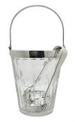 English Art Deco Crystal & Silver Plate Ice Bucket & Tongs