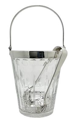 English Art Deco Crystal & Silver Plate Ice Bucket & Tongs