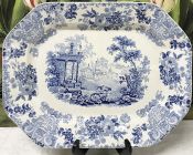 English Pastoral Scenery Blue & White Transfer Ware Platter