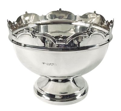 English Sterling Silver Monteith Pedestal Bowl, Chester 1928