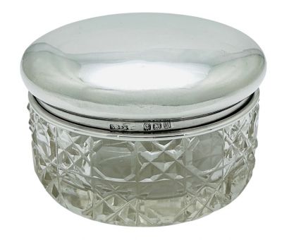 English Sterling Silver & Cut Glass Dresser Jar, Dated 1910