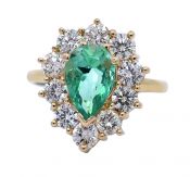 Estate 1.80ct Pear Emerald and Diamond 18kt Cluster Ring