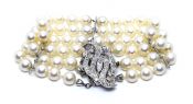 Estate Triple Strand Cultured Pearl and Diamond Bracelet