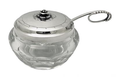 Georg Jensen Silver and Baccarat Crystal Condiment Pot # 486