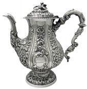 George IV Repousse Sterling Silver Coffee Pot London 1823