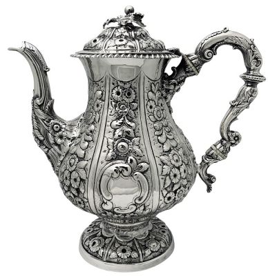 George IV Repousse Sterling Silver Coffee Pot London 1823