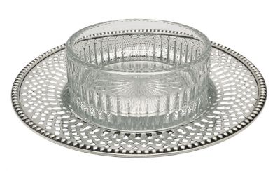 Heisey Glass & Silver Plate Caviar Dish