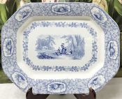 J. Clementson Blue & White Rustic Scenery Platter, English, circa 1840s