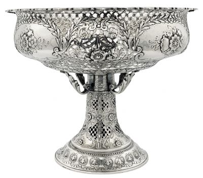 Lazarus Posen Witwe 800 Fine Silver Reticulated Pedestal Bowl