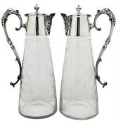 Mappin & Webb Cut Glass & Silver Plate Claret Jugs
